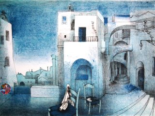 007C - Ricordo di Un Paese  (Memory of a village ) - cm. 50x70 - Litografia (Lithography)